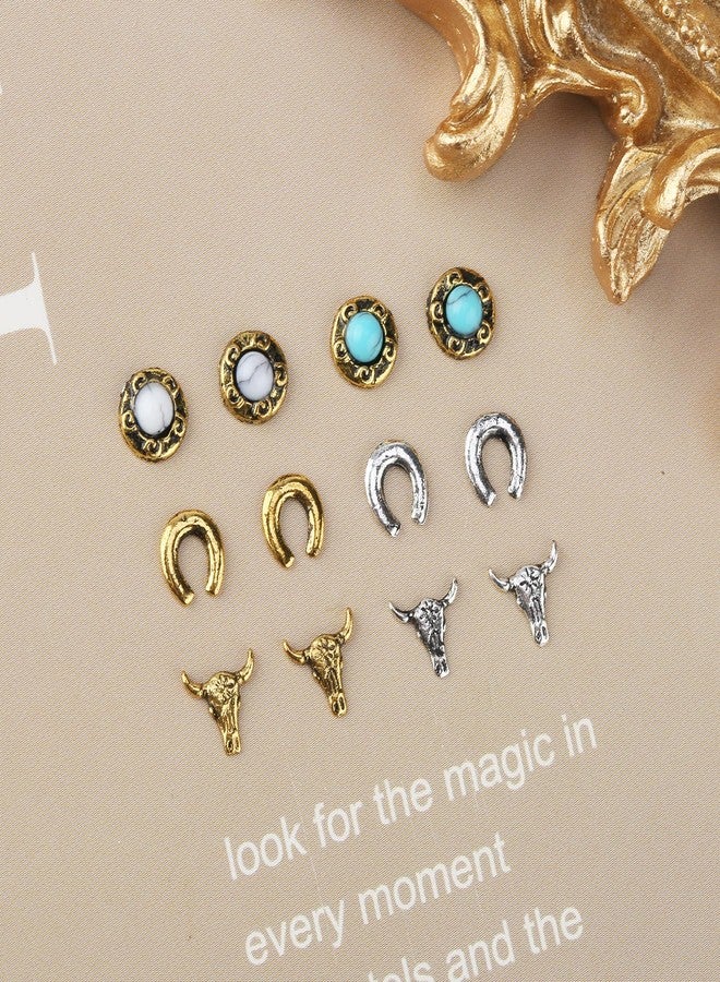 Ohmique 30 PCS Western Nail Charms - Retro Metal Cowboy Cowgirl Turquoise Nail Charms Western Stickers Decals Gems Decor, Vintage Turquoise Jewelry for DIY Crafts Art Accessories - Image 4